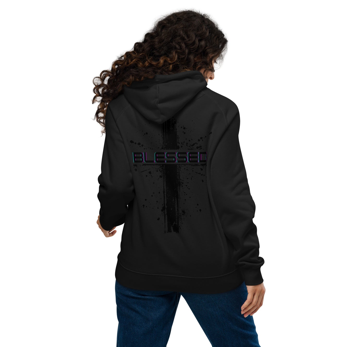 Blessed black  cross Unisex eco raglan hoodie