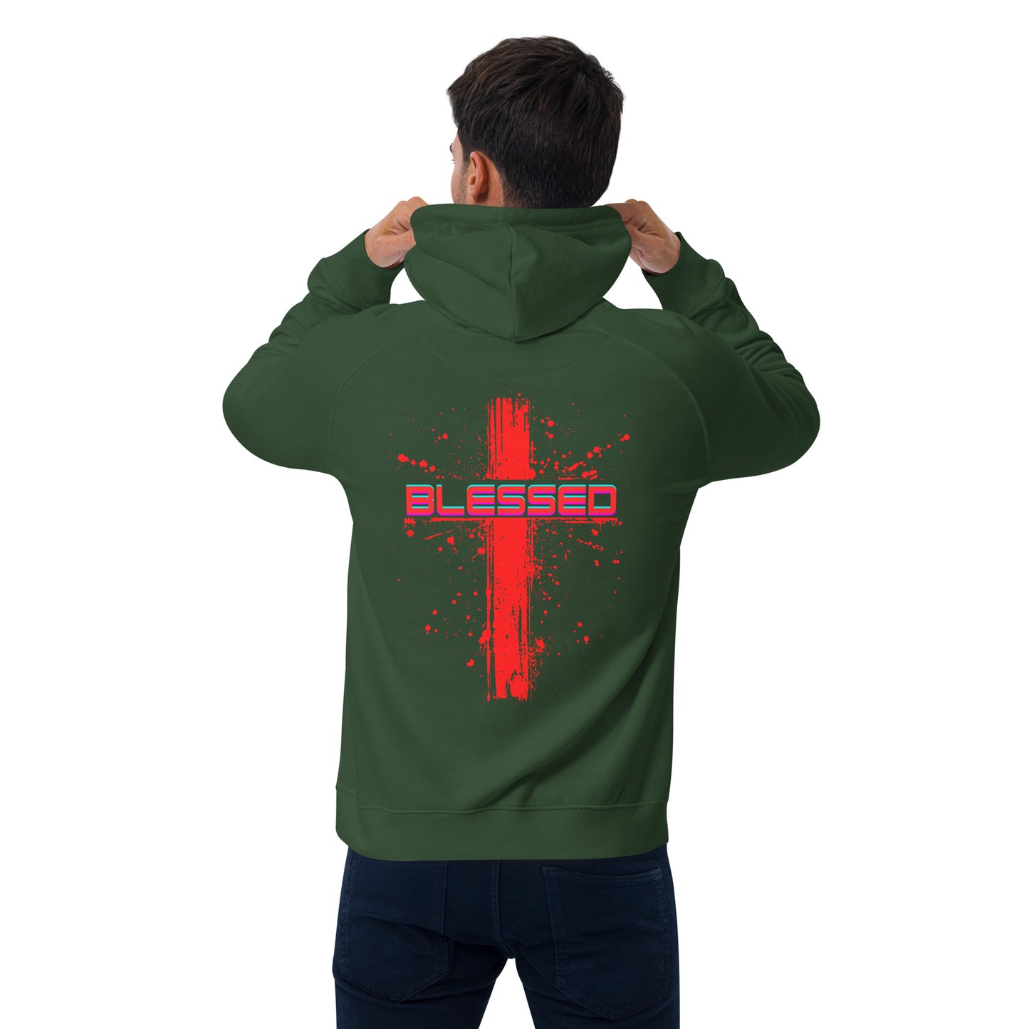 Red Blessed Unisex eco raglan hoodie