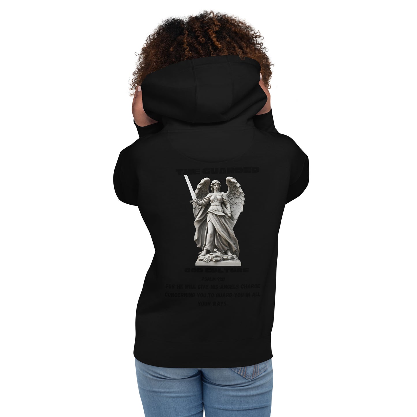 Guarded Angel hoodie psalm 91:11 black text