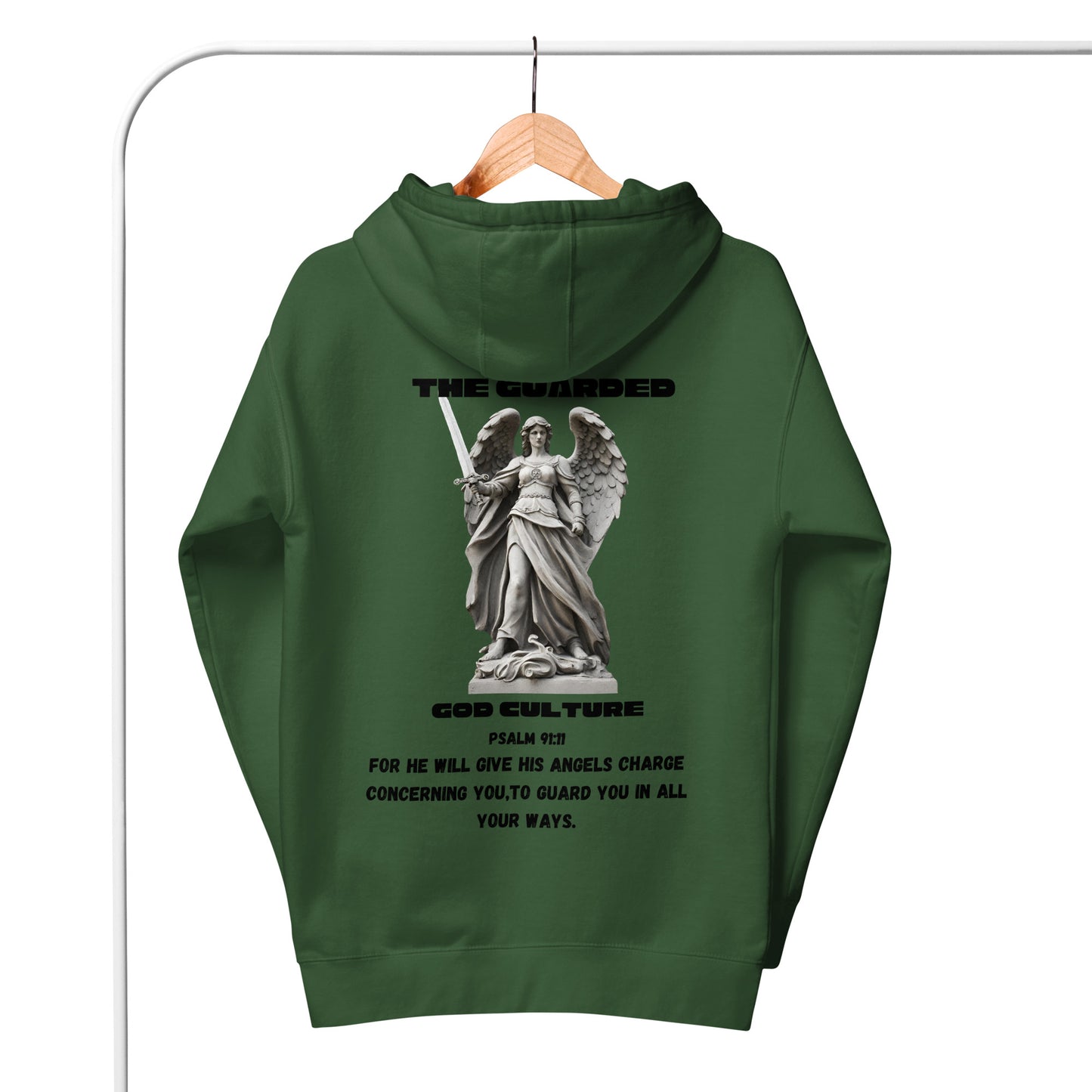 Guarded Angel hoodie psalm 91:11 black text